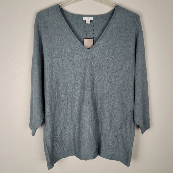 J. Jill Lightweight Sweater Dolman Sleeve Heathered Blue Sage Size M NWT - Picture 1 of 13